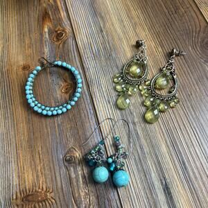 Fun Modern Faux Turquoise & Green Chandelier Hoop Earrings Lot 3